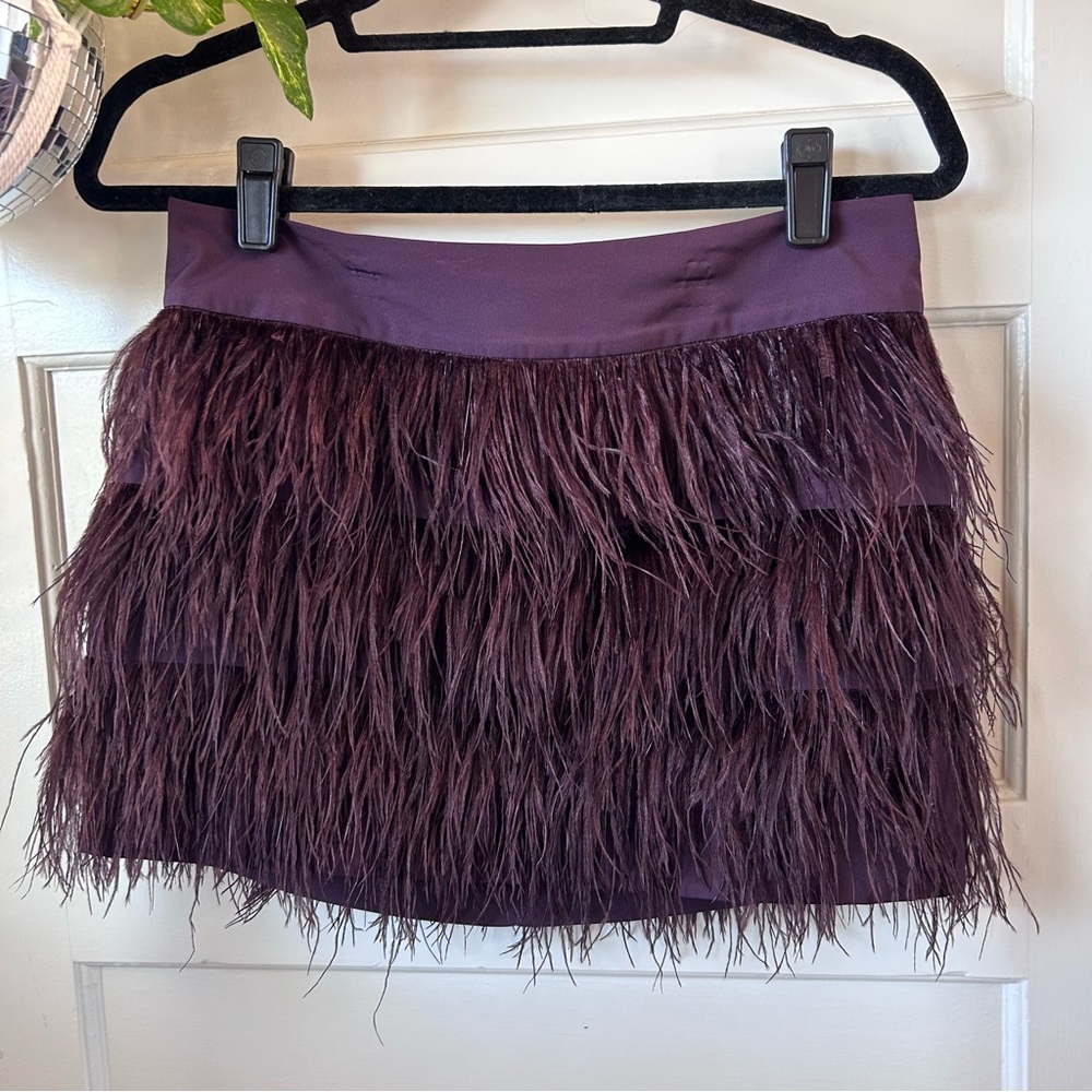 Club Monaco Plum Mini Skirt with Ostrich Feathers